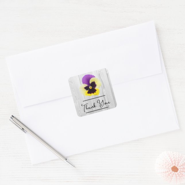 Carré Sticker en Merci violet et jaune rustique (Enveloppe)