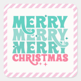 Carré Sticker en Mint + Pink Joyeux Noël, rayé