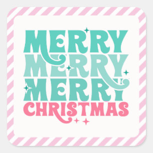 Carré Sticker en Mint + Pink Joyeux Noël, rayé
