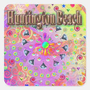 Carré Sticker en or Lucky de Huntington Beach