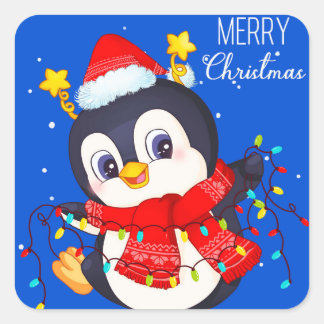 Carré Sticker en pingouin de Noël