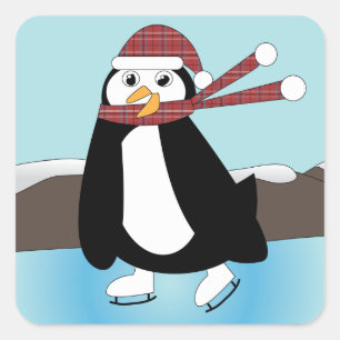 Carré Sticker en pingouin de patinage sur glace