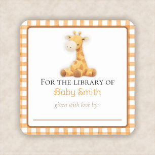 Carré Sticker en plaque de baby shower avec Giraffe à pe
