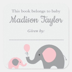 Carré Sticker en platine éléphant à thème Baby shower bl