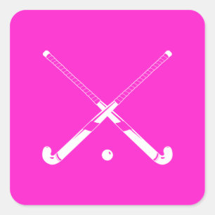 Carré Sticker en silhouette de hockey sur gazon rose