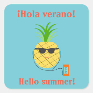Carré Sticker espagnol "Bonjour été" avec ananas