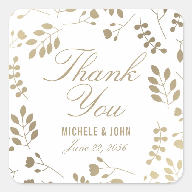 Carré Sticker Faux Gold Chic Botanical Merci Favor (Devant)
