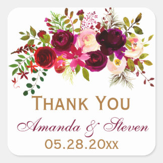 Carré Sticker Favor Mariage - Florales Bourgogne, Foliag