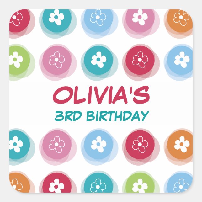 Carré Sticker Fille Anniversaire Fille Dots Couleur Fuzz (Devant)
