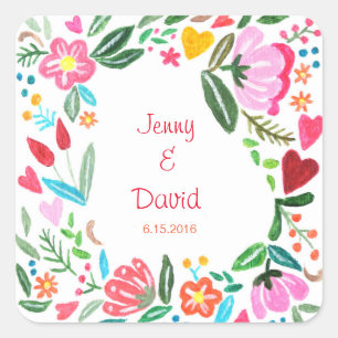 Carré Sticker Fleur Personnalisé De Mariage Faveur