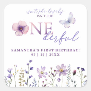 Carré Sticker fleur sauvage Botanique ONE derful Birthda