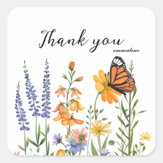 Carré Sticker fleur sauvage en Merci papillon
