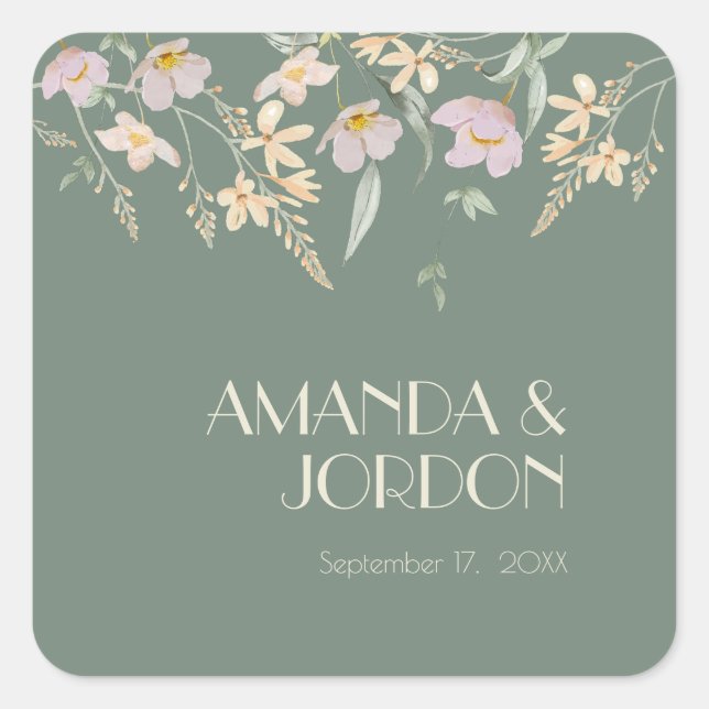 Carré Sticker fleur sauvage Sage Deco Mariage Seal (Devant)