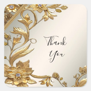 Carré Sticker Floral Feuille Golden Wavy