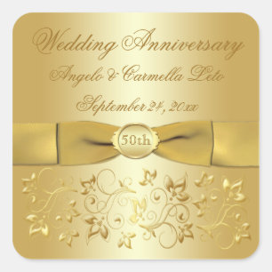 Carré Sticker floral or du 50e anniversaire du Mariage