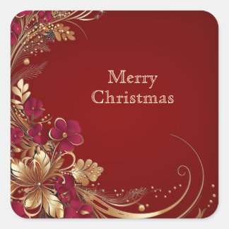 Carré Sticker Floral Or Rouge