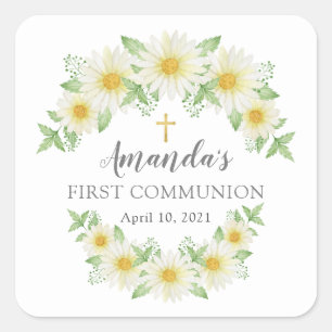 Carré Sticker Floral Première Communion Fraîche Fraîc