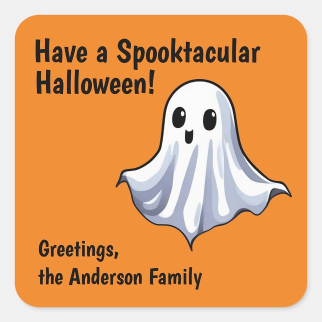 Carré Sticker Ghost Halloween Cute Orange (Devant)