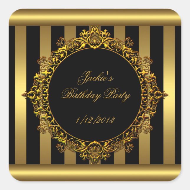 Carré Sticker Gold Black Stripe fête d'anniversaire (Devant)