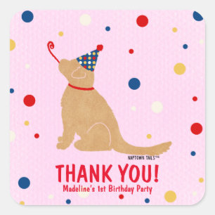 Carré Sticker Golden Dog Custom Birthday Bubbles