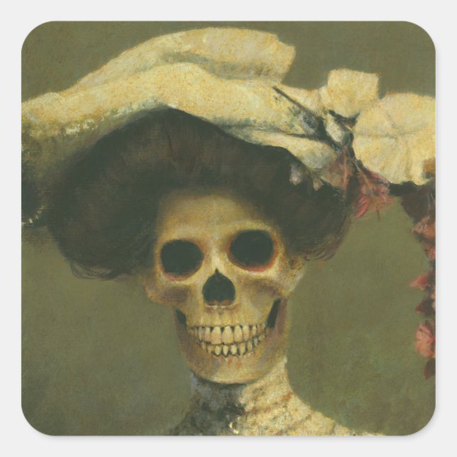 Carré Sticker Gothique Lady Squelette (Devant)
