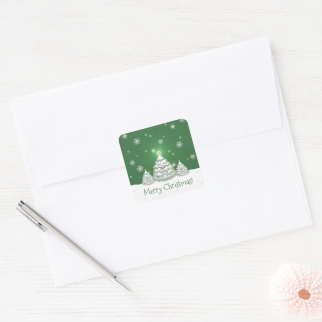 Carré Sticker Green Snowy Christmas Tree (Enveloppe)