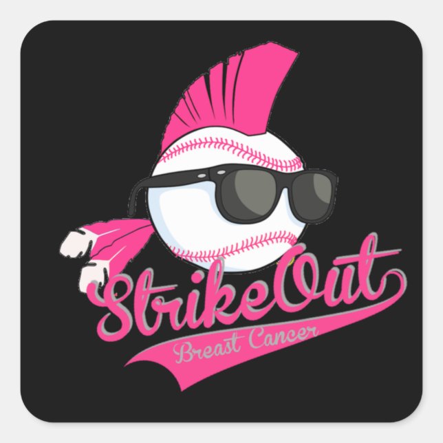 Carré Sticker Gris pour cancer du sein "Strike Out" (Devant)