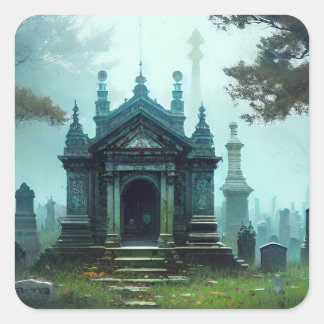 Carré Sticker Halloween cit cimetière Mausolée Mausolée