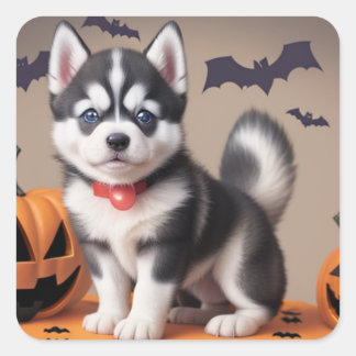Carré sticker Halloween Husky Puppy