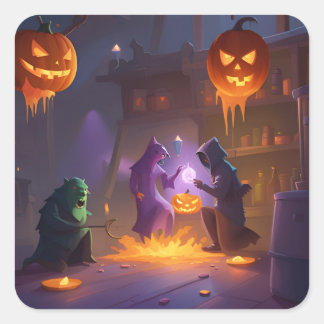 Carré Sticker Halloween Laboratoire Citrouille hanté