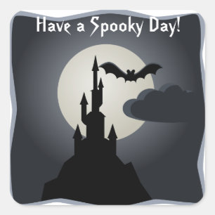 Carré Sticker Halloween Pleine lune, chauve-souris et ch
