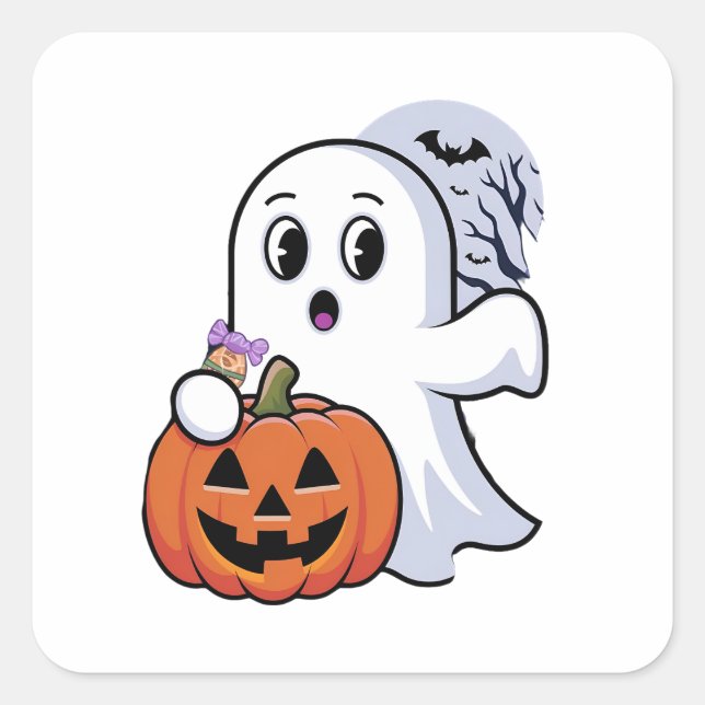 Carré Sticker Halloween White Ghost : Nouveau mode Éffra (Devant)