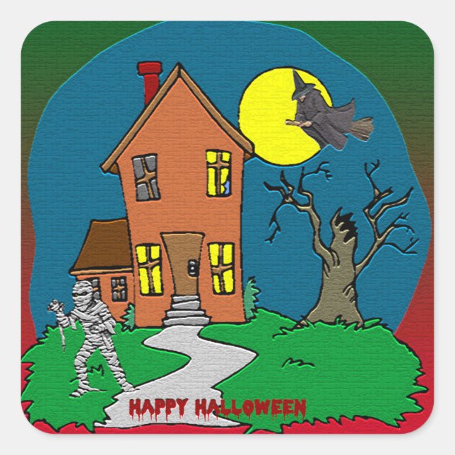 Carré Sticker Haunted House, Witch and Mummy (Devant)