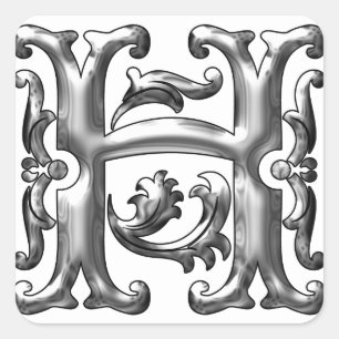 Carré Sticker initial H majuscule en argent