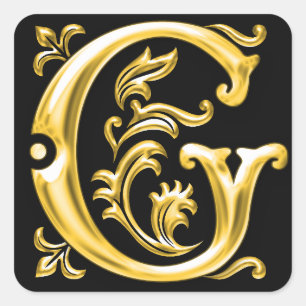 Carré Sticker initial lettre G majuscule en or