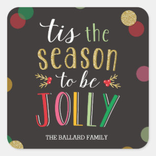 Carré Sticker Jolly Season Holiday ou Sceau d'enveloppe