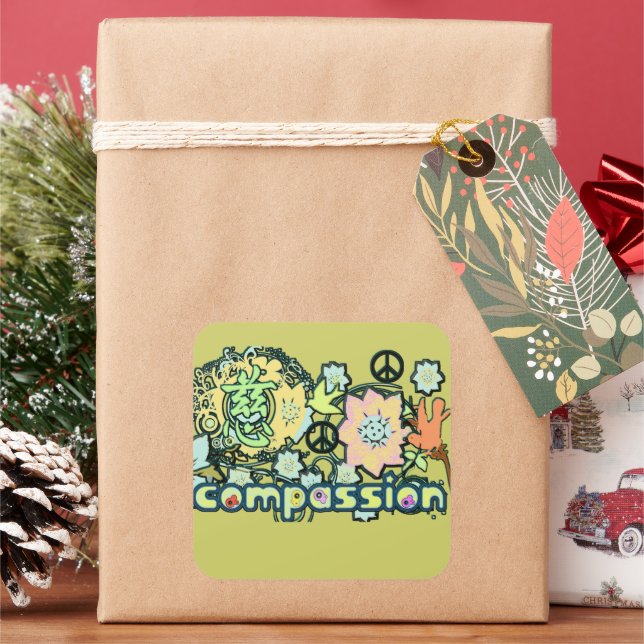 Carré Sticker Kanji pour la compassion - (vacances)