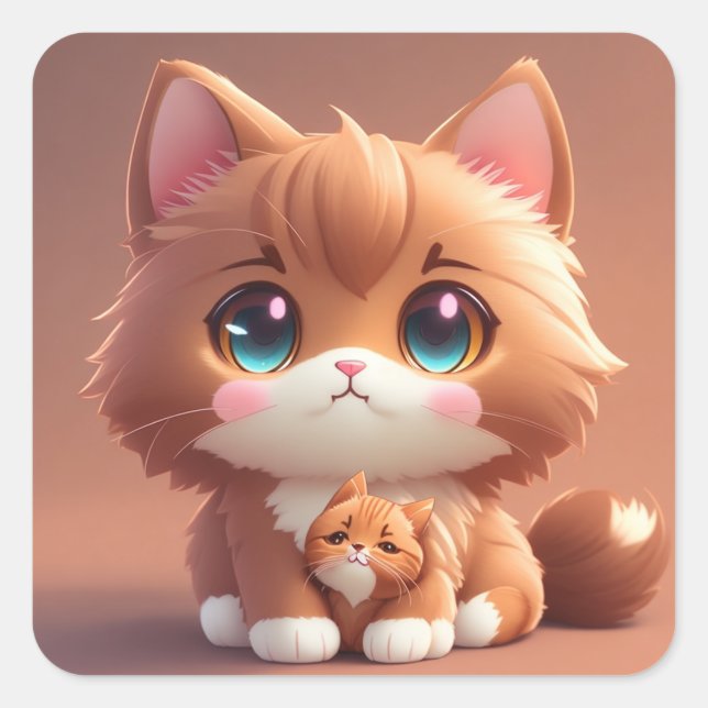 Carré Sticker Kawaii Anime : Fancy Brown Cat Delties (Devant)