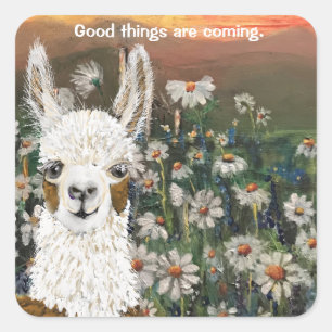Carré Sticker Les Bonnes Choses Viennent Mama Llama