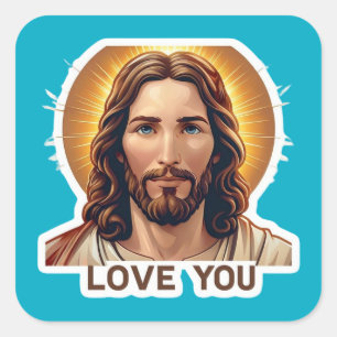 Carré sticker "Love You" avec le visage de Jésus