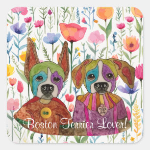 Carré Sticker lover Terrier de Boston