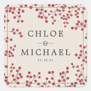 Carré Sticker Mariage Berry Rouge personnalisé