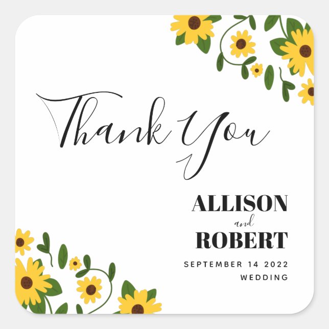 Carré Sticker Mariage Boho Sunflower (Devant)