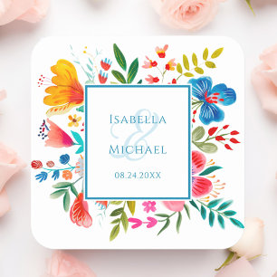 Carré Sticker Mariage couleur Fleur sauvage aquarelle