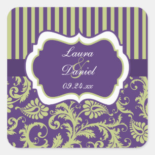 Carré Sticker Mariage damassé violet, vert, blanc