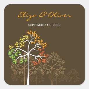 Carré Sticker Mariage de automne rustique pour bois d'au