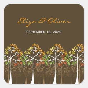 Carré Sticker Mariage de automne rustique pour bois d'au