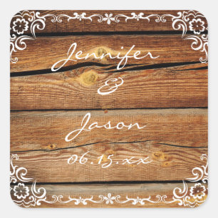 Carré Sticker Mariage de cadre en bois rustique
