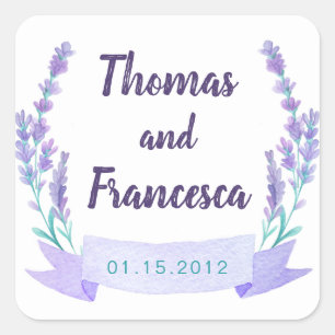 Carré Sticker Mariage de couleur d'aquarelle de lavande
