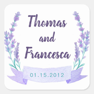 Carré Sticker Mariage de couleur d'aquarelle de lavande